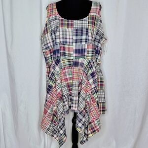 Rose-Marie Designs Patchwork Madras Plaid Sleeveless Lagenlook Tunic Top - Sz XL